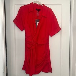 En Saison Carrie Linen Asymmetrical Mini Dress - Red